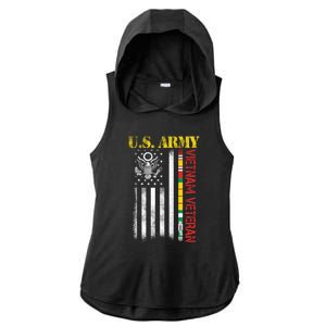 Proud Army Vietnam Veteran American Flag Ladies PosiCharge Tri-Blend Wicking Draft Hoodie Tank