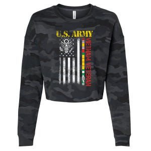 Proud Army Vietnam Veteran American Flag Cropped Pullover Crew