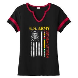 Proud Army Vietnam Veteran American Flag Ladies Halftime Notch Neck Tee