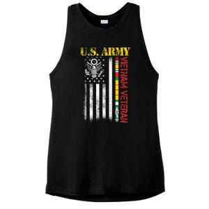 Proud Army Vietnam Veteran American Flag Ladies PosiCharge Tri-Blend Wicking Tank