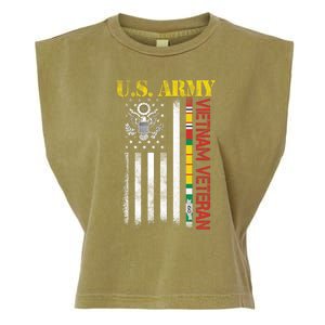 Proud Army Vietnam Veteran American Flag Garment-Dyed Women's Muscle Tee