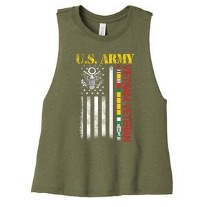 Proud Army Vietnam Veteran American Flag Women's Racerback Cropped Tank