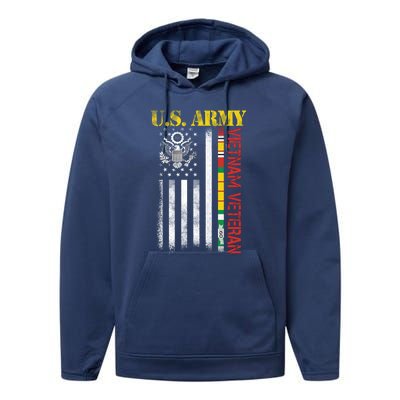 Proud Army Vietnam Veteran American Flag Performance Fleece Hoodie