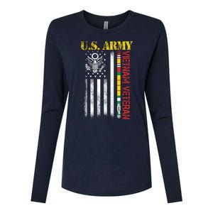 Proud Army Vietnam Veteran American Flag Womens Cotton Relaxed Long Sleeve T-Shirt