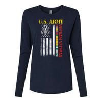 Proud Army Vietnam Veteran American Flag Womens Cotton Relaxed Long Sleeve T-Shirt