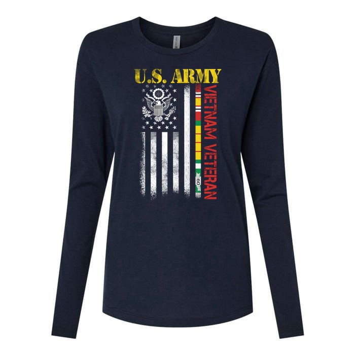 Proud Army Vietnam Veteran American Flag Womens Cotton Relaxed Long Sleeve T-Shirt