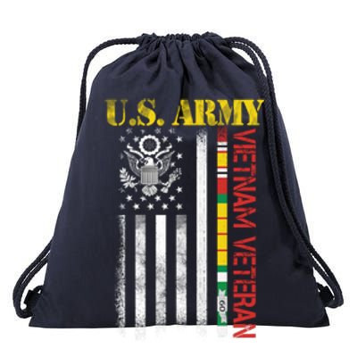 Proud Army Vietnam Veteran American Flag Drawstring Bag