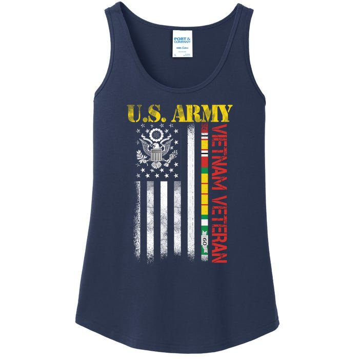 Proud Army Vietnam Veteran American Flag Ladies Essential Tank