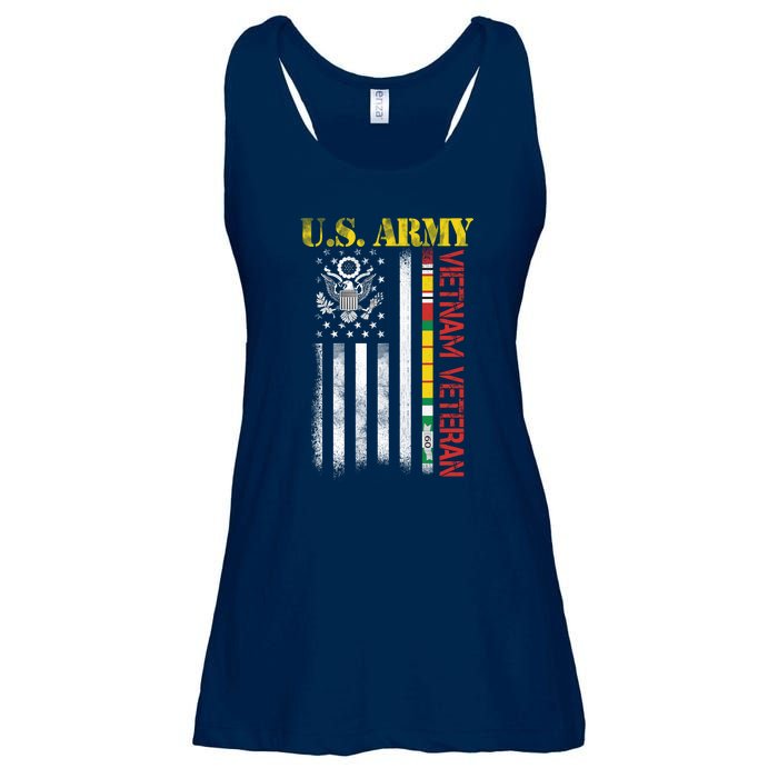 Proud Army Vietnam Veteran American Flag Ladies Essential Flowy Tank