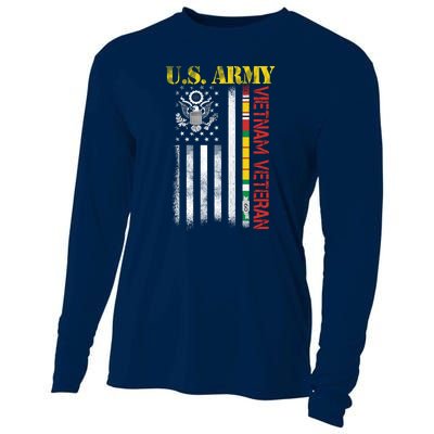 Proud Army Vietnam Veteran American Flag Cooling Performance Long Sleeve Crew