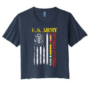 Proud Army Vietnam Veteran American Flag Women's Crop Top Tee