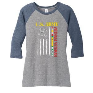 Proud Army Vietnam Veteran American Flag Women's Tri-Blend 3/4-Sleeve Raglan Shirt