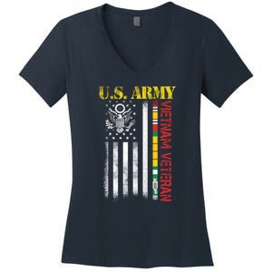 Proud Army Vietnam Veteran American Flag Women's V-Neck T-Shirt