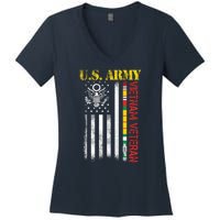 Proud Army Vietnam Veteran American Flag Women's V-Neck T-Shirt