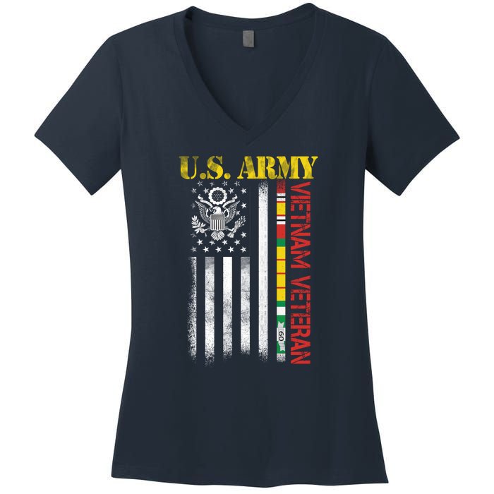 Proud Army Vietnam Veteran American Flag Women's V-Neck T-Shirt