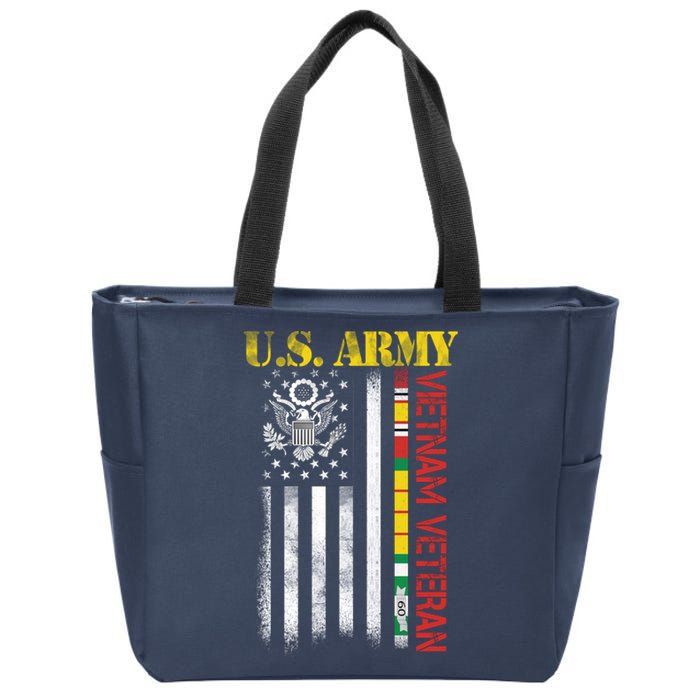 Proud Army Vietnam Veteran American Flag Zip Tote Bag