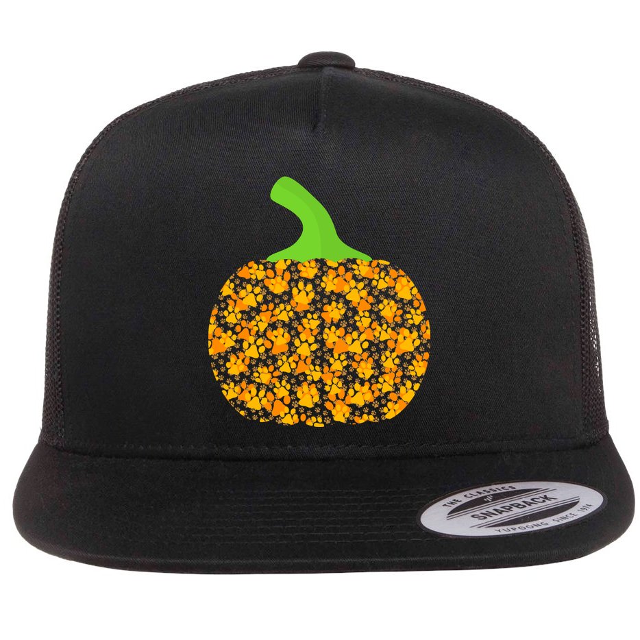 Paw Print Pumpkin Flat Bill Trucker Hat