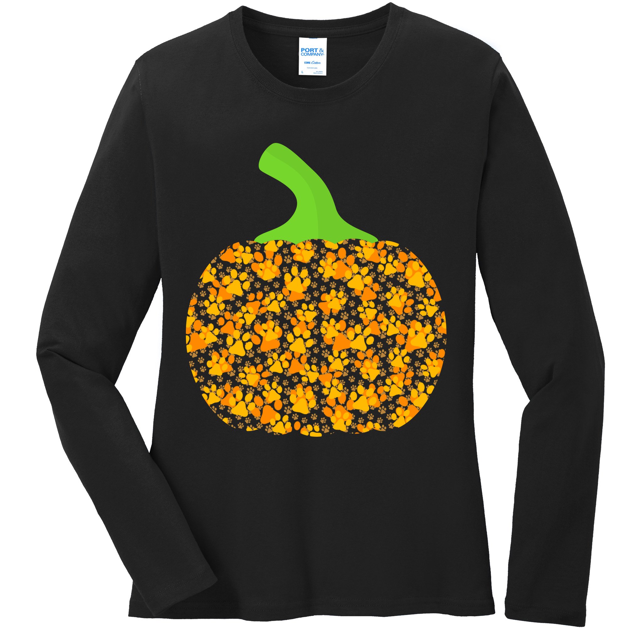 Paw Print Pumpkin Ladies Long Sleeve Shirt