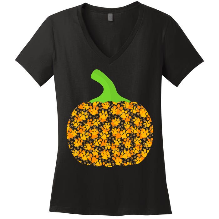 Paw Print Pumpkin Women's V-Neck T-Shirt