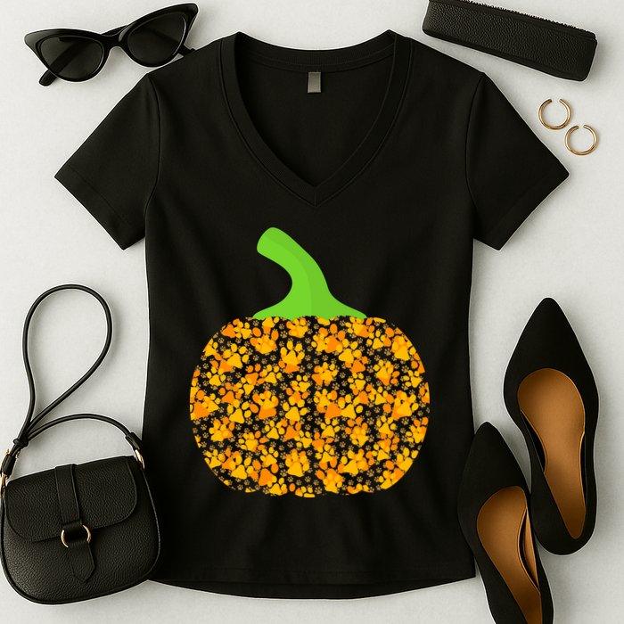 Paw Print Pumpkin Women's V-Neck T-Shirt