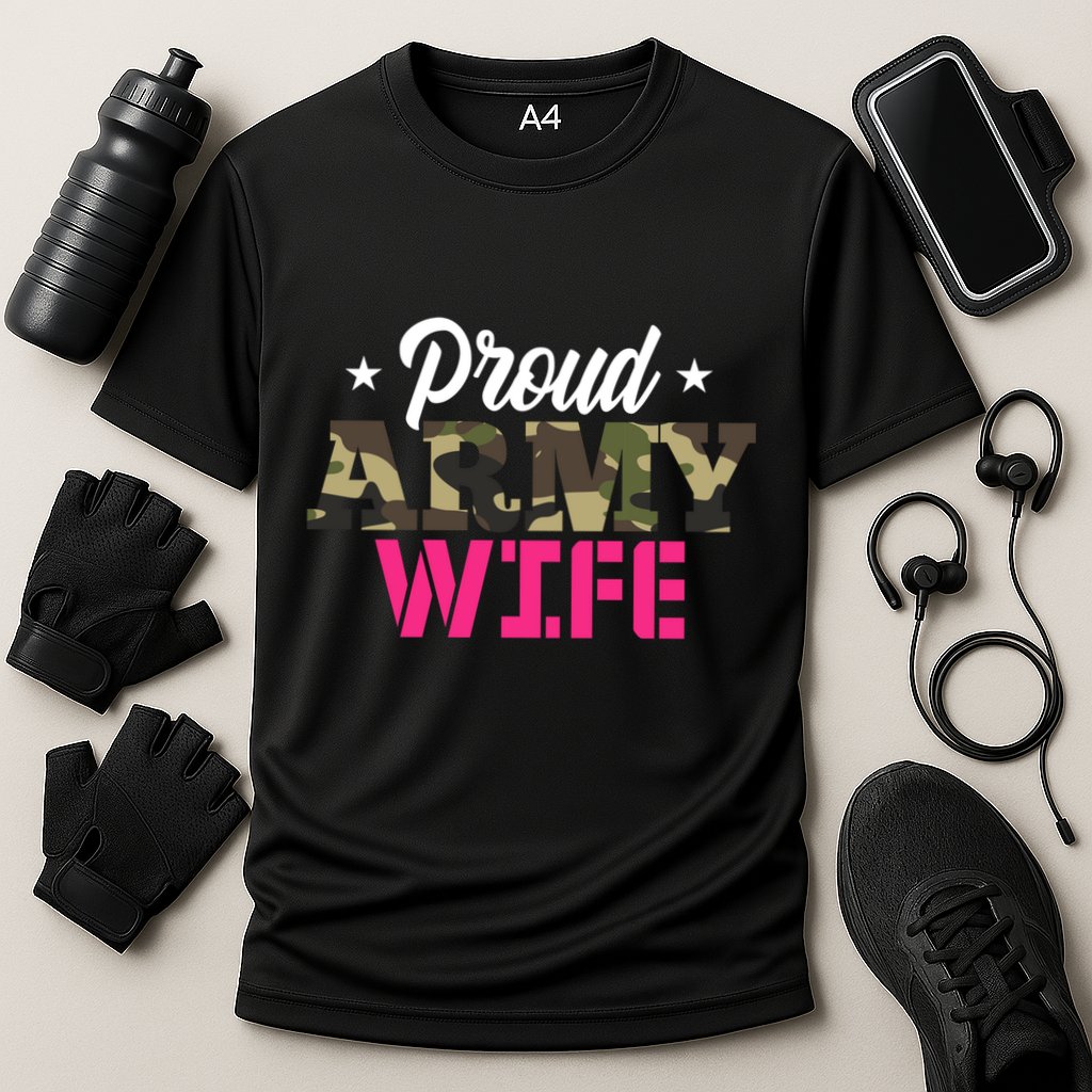 Proud Army Wife Camo Military Spouse Gift Cooling Performance Crew T-Shirt