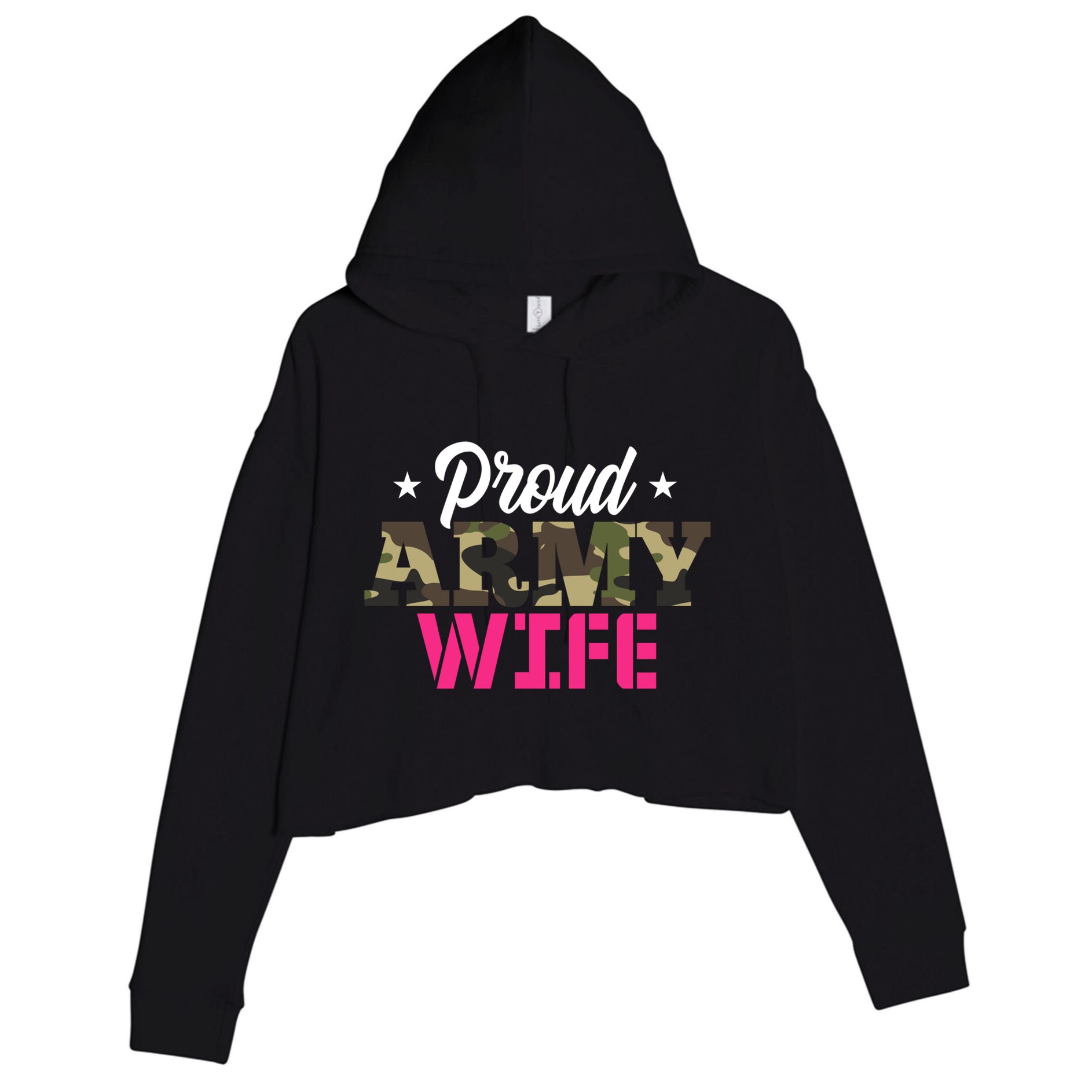 Proud Army Wife Camo Military Spouse Gift Crop Fleece Hoodie