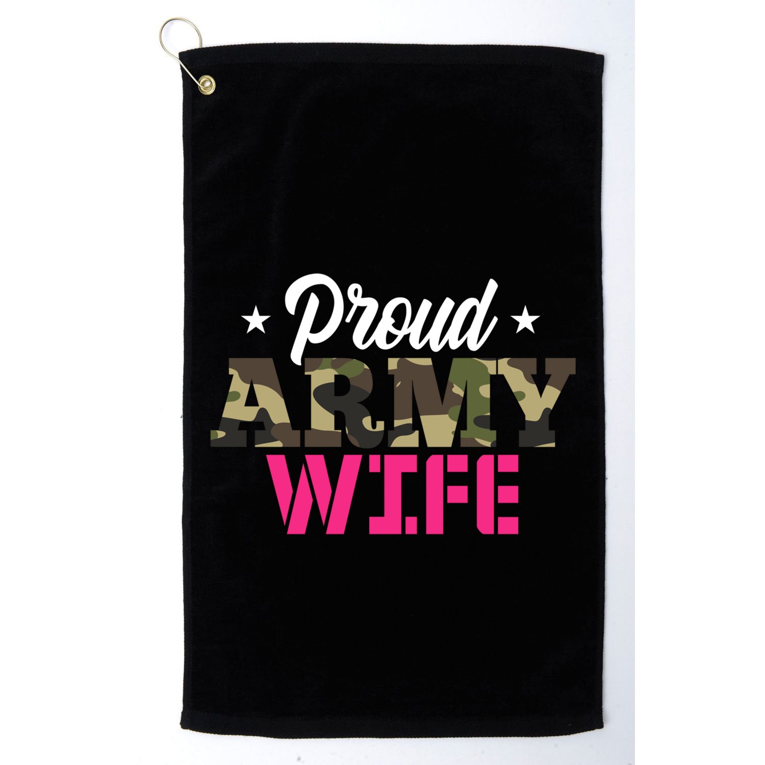 Proud Army Wife Camo Military Spouse Gift Golf Towel