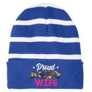 Proud Army Wife Camo Military Spouse Gift Striped Beanie with Solid Band