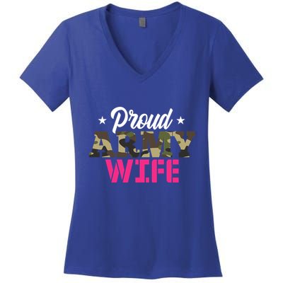 Proud Army Wife Camo Military Spouse Gift Women's V-Neck T-Shirt
