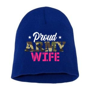 Proud Army Wife Camo Military Spouse Gift Short Acrylic Beanie