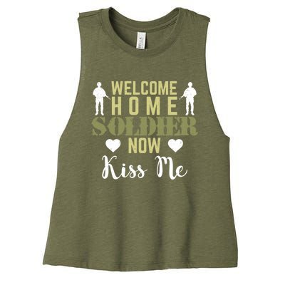 Proud Army Wife Friend Welcome Home Soldier Now Me Gift Women's Racerback Cropped Tank