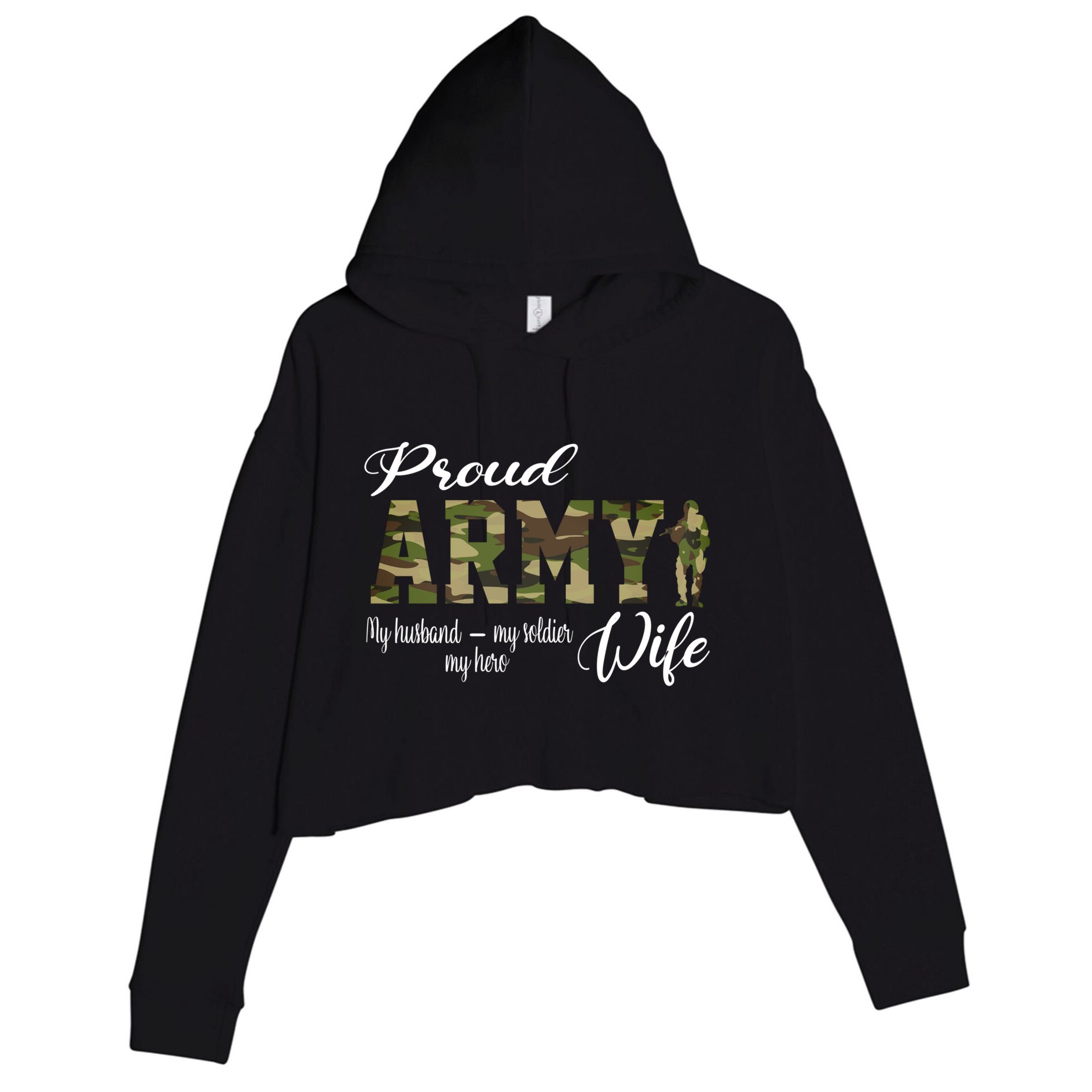 Proud Army Wife Husband Military Wife Of A Brave Us Soldier Gift Crop Fleece Hoodie