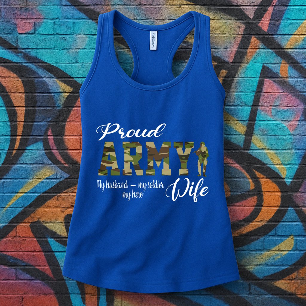 Proud Army Wife Husband Military Wife Of A Brave Us Soldier Gift Womens Tank Top