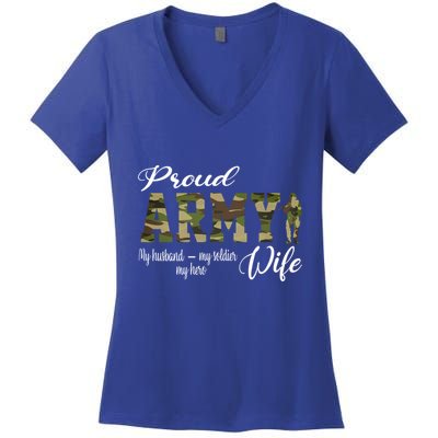 Proud Army Wife Husband Military Wife Of A Brave Us Soldier Gift Women's V-Neck T-Shirt