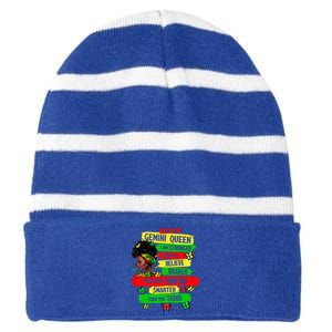 Proud Afro Woman Black Girl Zodiac Birthday Gemini Queen Striped Beanie with Solid Band