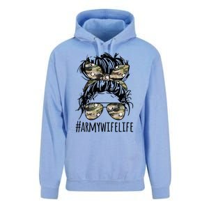 Proud Army Wife Great Gift Messy Bun Wife Messy Bun Mom Army Wife Gift Unisex Surf Hoodie