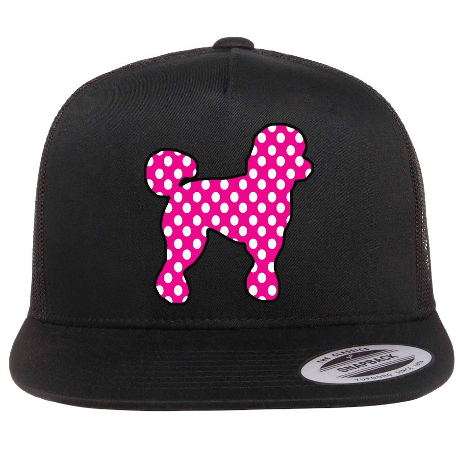 Pink And White Polka Dot Poodle For 50s Sock Hop Dance Flat Bill Trucker Hat