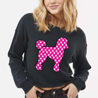 Pink And White Polka Dot Poodle For 50s Sock Hop Dance Cropped Pullover Crew