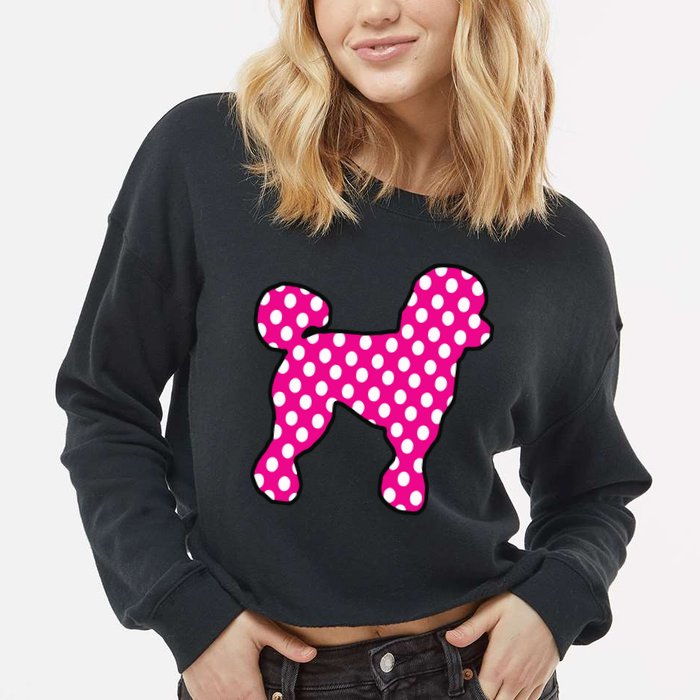 Pink And White Polka Dot Poodle For 50s Sock Hop Dance Cropped Pullover Crew