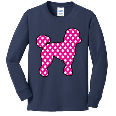 Pink And White Polka Dot Poodle For 50s Sock Hop Dance Kids Long Sleeve Shirt