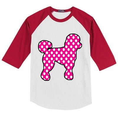 Pink And White Polka Dot Poodle For 50s Sock Hop Dance Kids Colorblock Raglan Jersey