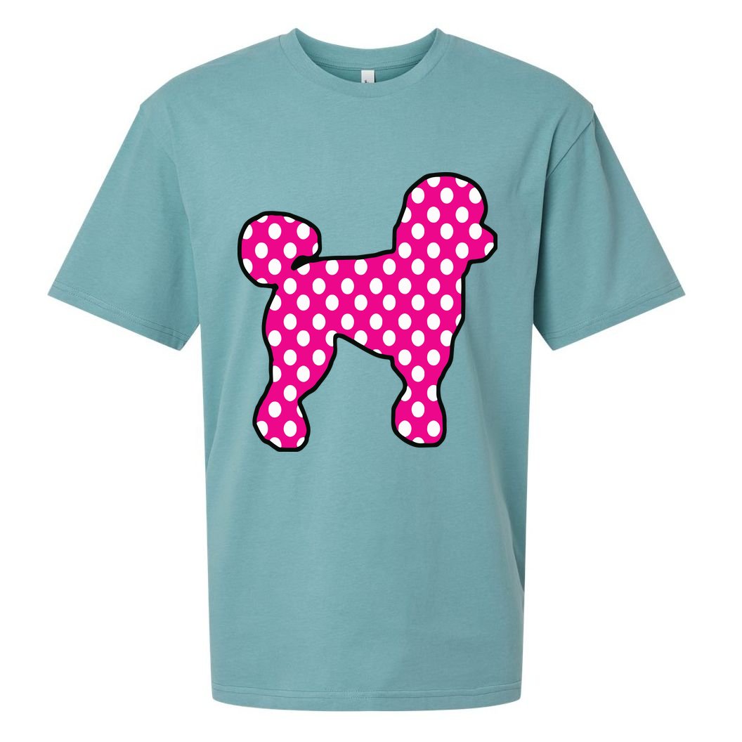 Pink And White Polka Dot Poodle For 50s Sock Hop Dance Sueded Cloud Jersey T-Shirt