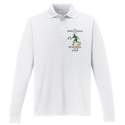 PICKLEBALL AND WINE I'M A SIMPLE WOMAN Performance Long Sleeve Polo