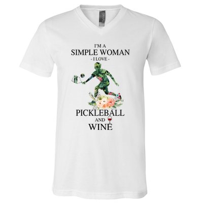 PICKLEBALL AND WINE I'M A SIMPLE WOMAN V-Neck T-Shirt