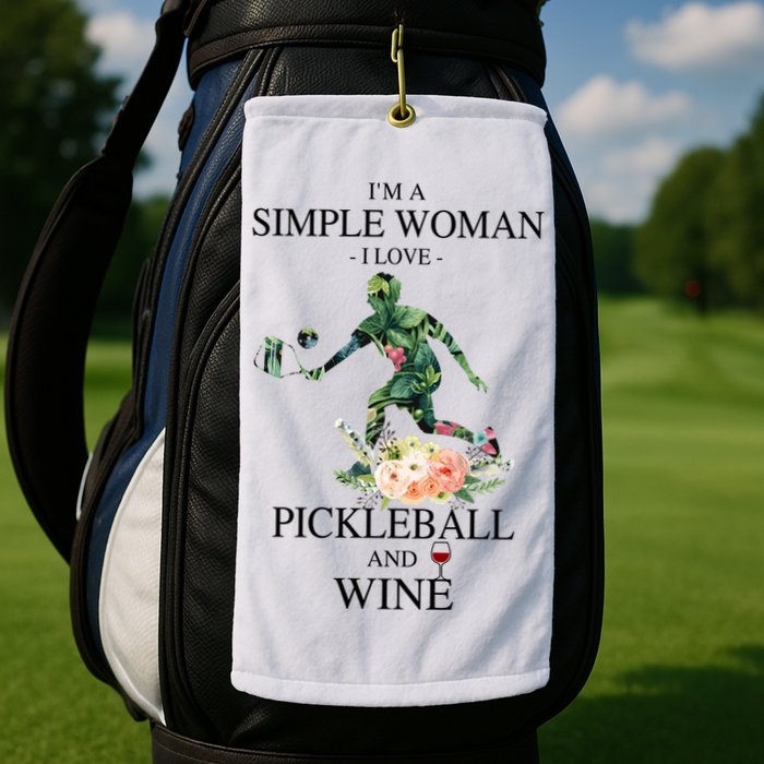 PICKLEBALL AND WINE I'M A SIMPLE WOMAN Golf Towel