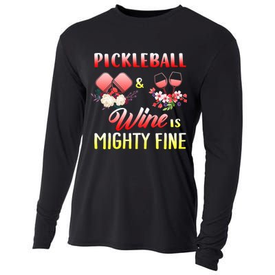 PICKLEBALL AND WINE IS MIGHTY FINE Cooling Performance Long Sleeve Crew