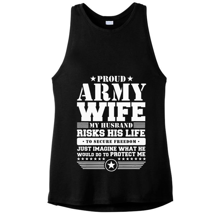Proud Army Wife Military Wife Protects Me Ladies PosiCharge Tri-Blend Wicking Tank
