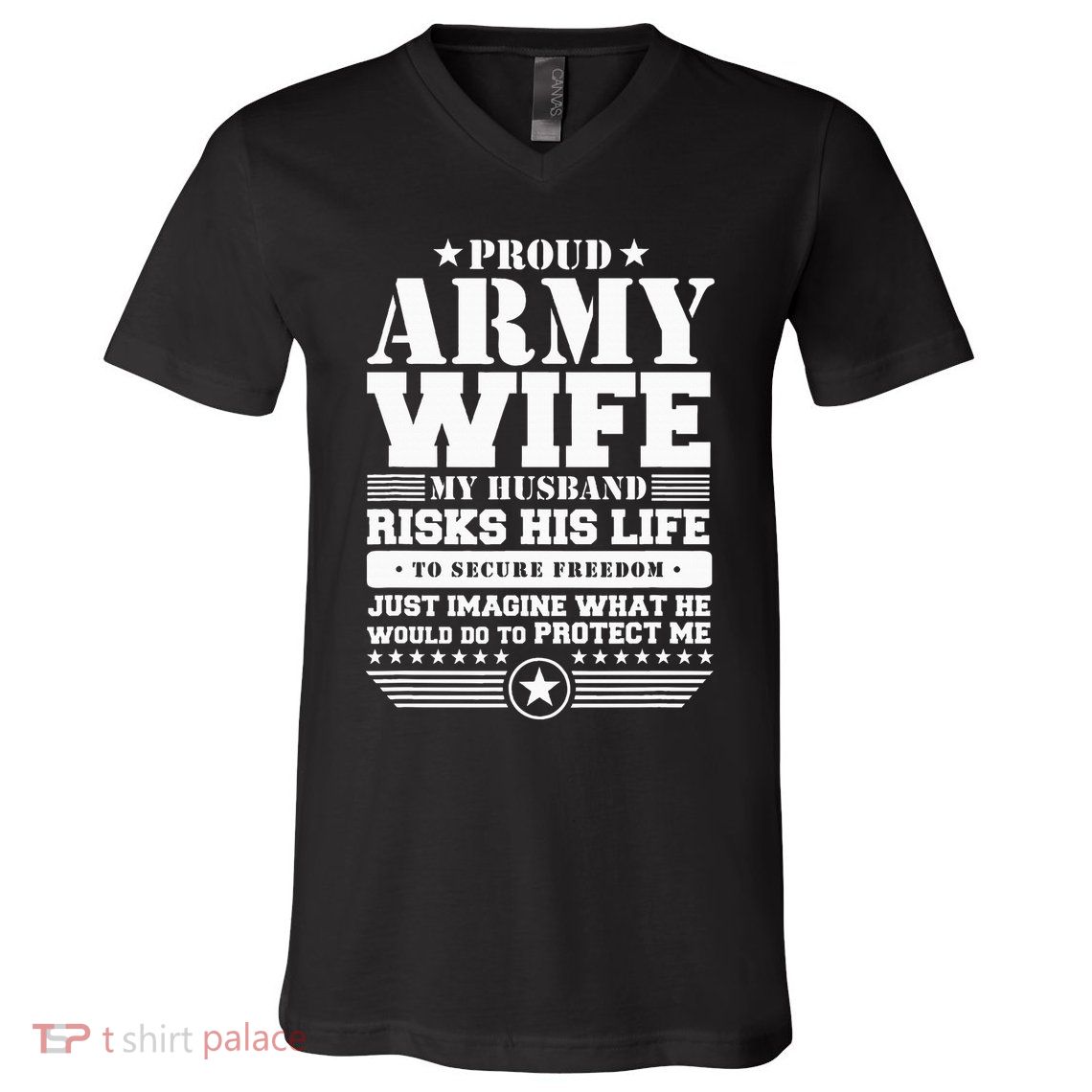 Proud Army Wife Military Wife Protects Me V-Neck T-Shirt
