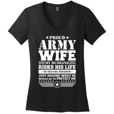 Proud Army Wife Military Wife Protects Me Women's V-Neck T-Shirt
