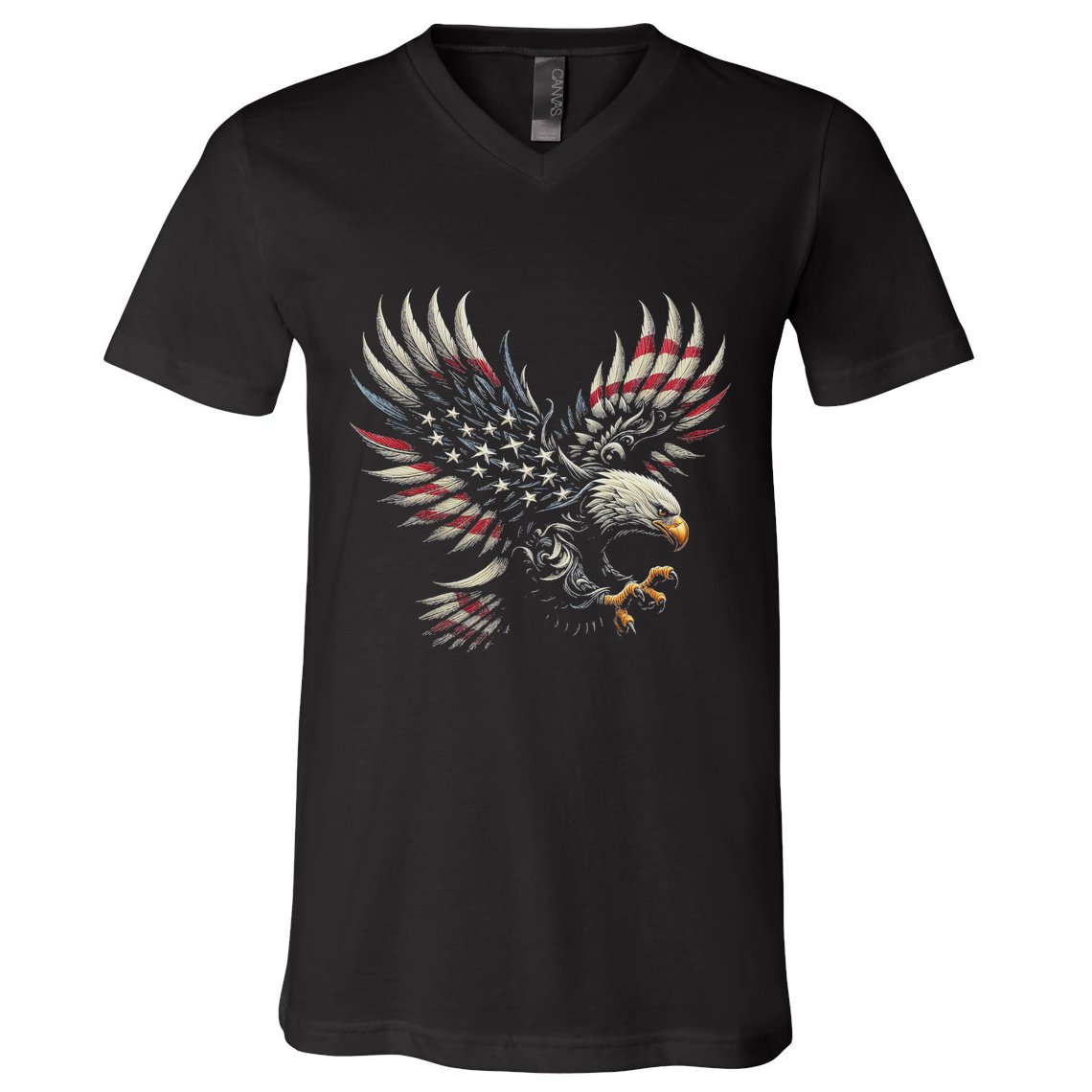 Patriotic American With Eagle And Usa Flag V-Neck T-Shirt